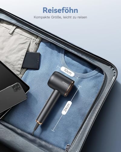 Ion Hair Dryer with Diffuser Quick Drying Hair Dryer Portable Travel Hair Dryer Grey | 1800 W hair dryer, hair dryer, small compact hair dryer with attachments, 3 temperature settings / 2-speed