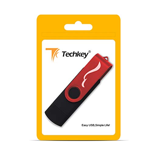 USB Flash Drive 64GB OTG Pen Drive for Android Phones, Techkey Memory Stick Thumb Drive for Tablets, Jump Drive Pendrive for PCs, Black&Red