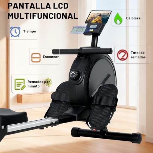Máquina de Remo para casa, Máquina Remo casa con 16 Niveles de Resistencia, Pantalla LCD, Rowing Machine Magnético súper silenciosa, Nuevo Diseño, Mquina De Remo Profesional Gym En Casa