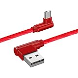 HOTWAV 4 ft Right Angle USB Cable Nylon Braided Ideal for Playing Games USB 90 Degree Cable Compatible with Android Phones,Power Bank and Other Micro Devices. (red)