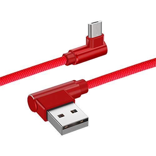 HOTWAV 4 ft Right Angle USB Cable Nylon Braided Ideal for Playing Games USB 90 Degree Cable Compatible with Android Phones,Power Bank and Other Micro Devices. (red)