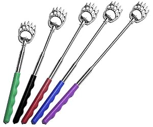 Image of RMS 5 Pack Telescoping Back Scratcher - Extendable Telescope Back Scratchers - Bear Claw Metal Telescopic Backscratcher Eliminating Back Itching in Black, Blue, Green, Purple, Red Color