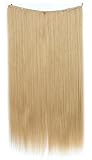 SWACC Straight/Curly Halo Wire Hidden Hairpiece Flip Synthetic Hair Extensions NO Clip Ins 80G (22-Inch Straight, Lightest Beige-25#)