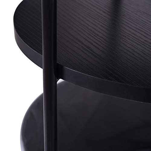 Hisoul Double/Three Layer Round Wood Side Table with Fabric Storage Basket, Multi-Purpose Small Simple Coffee Table for Home and Office (♥ Black, L-Size:16.14×20.87×16.14 Inch) - Thumbnail 4