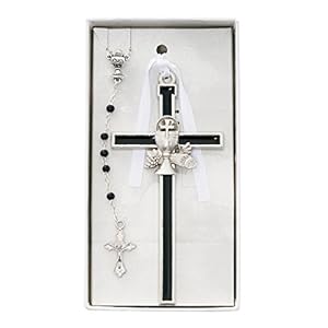 Black Enameled Chalice Cross and Rosary Set