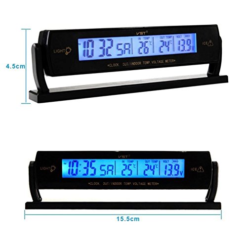 SAVEMORE4U18 3 in 1 Digital LCD Indoor Outdoor Thermometer Car Clock Battery Voltage Monitor
