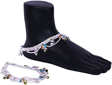 Ethnic Silver Plated Multicolor Ghungroo Anklet