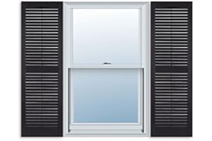 15 Inch x 63 Inch Standard Louver Exterior Vinyl Window Shutters, Black (Pair)
