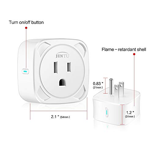 Smart Plug, JINTU Home Smart Outlet Work with Alexa Echo & Google for Voice Control, Wifi Plug 16A, Phone APP Remote Control with Timer Function, No Hub, ETL FCC Certified White (1)