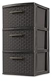 Sterilite 3 Drawer Wicker Weave Decorative Storage Tower, Espresso (4 Pack)