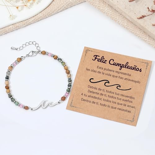 Pulseras de Acero Inoxidable para Mujer, Pulsera de Piedra Natural, Brazalete para Dama Elegante, Regalos para Mujer Cumpleaños, Joyeria Accesorios Regalo para Novia Amiga Mamá