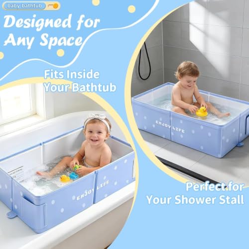 Foldable Kids Bathtub with Non-Slip Base, حوض استحمام للرضع,Portable Baby Bathtub, Portable,Travel & Shower Ready, Easy to Clean, Sturdy & Thick, Space-Saving, for Kids & Small Bathroom(Blue)