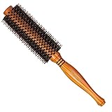 SUPRENT Natural Boar Bristle Round Brush, Hair Brush with Ergonomic Natural Wood Handle, 2 inch, for Hair Drying, Styling, Curling, Adding Hair Volume
