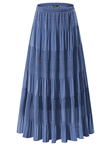 NASHALYLY Falda de Verano para Mujer, Cintura elástica, Gasa, Retro, Maxi, Falda Plisada Larga Plisada, Color sólido, Beja Blue, M