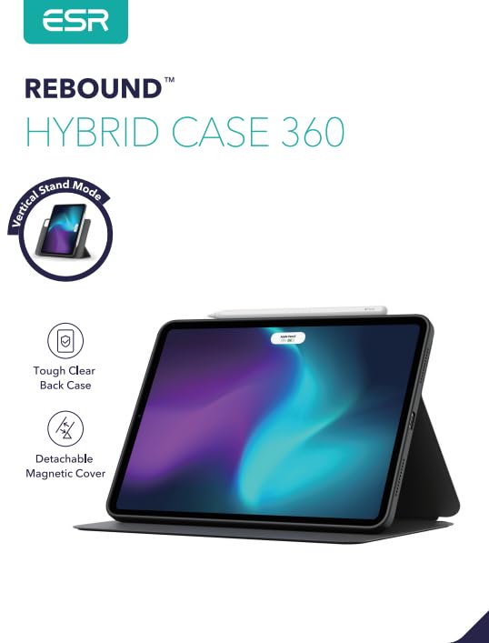 ESR for iPad Air 11 Inch Case M3/M2 (2025/2024), iPad Air 5th/4th Gen Case (2022/2020) 10.9 Inch with Pencil Holder, Removable Magnetic Cover, Vertical Stand, Rebound 360 Series, Black
