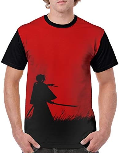 William D Oliver Rurouni Kenshin-Kenshin Men's Fashion Polyester Short Sleeve Anime Shirts Front Print T Shirt