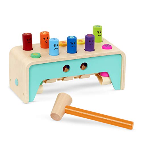 battat - martillo de juguete de madera para niños, niños pequeños - banco de golpes con clavijas y mazo - juguete de desarrollo colorido - banco de libra y cuenta - 1 año +