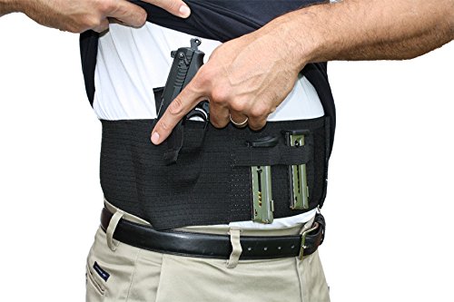 AlphaHolster Belly Band Gun Holster wtih Dual Magazine Pouch. Cross Draw - Right or Left Hand - Any Gun - Any Clothing (Black, X-Large)