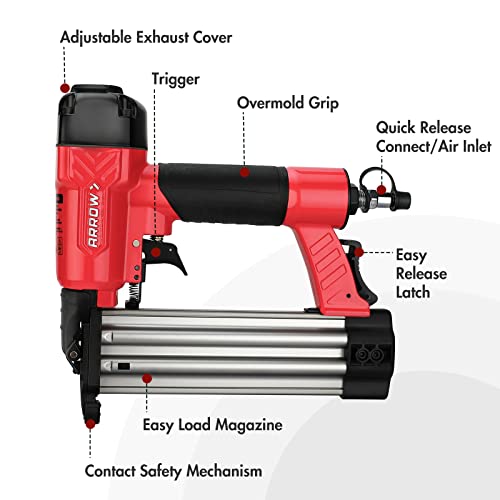 Arrow 18 Gauge Pneumatic Brad Nailer, OilFree Upholstery Nail Gun with