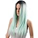 netgo Mint Green Ombre Wig Black Roots Long Straight Synthetic Lace Full Wigs Ombre for Women