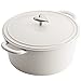 Ayesha Curry Cast Iron Enamel Casserole Dish/ Casserole Pan / Dutch Oven with Lid - 6 Quart, French Vanilla