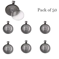 Ufunny 50 Pieces Round Bezel Pendant Trays with 25 mm 50 Pieces Glass Cabochon Round Dome Tiles Clear Cameo,Totally 100 Pieces (Gun Black)