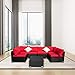Outdoor Patio Furniture 7-pieces PE Rattan Wicker Sectional Red Cushioned Sofa Sets with 2 Pillows