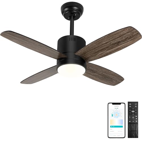 Ohniyou 38 Inch Ceiling Fan with Light and Remote, Small Outdoor Ceiling Fans with APP Control Dimmable Light, DC Ceiling Fan for Covered Porch