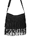 HOXIS Tassel Faux Suede Leather Hobo Cross Body Shoulder Bag Womens Sling Bag (Black1)