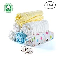 Baby Muslin Washcloths, Face Towel, Baby Wipes, Natural Pure Cotton, Face Towel for Newborn Baby Sensitive Skin as Shower Gift, 6 Pack, 12X12 inches