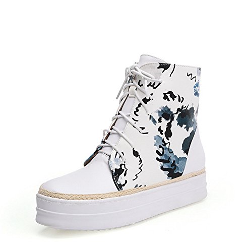 AalarDom Women's Low Top Lace Up Kitten Heels Round Closed Toe Boots