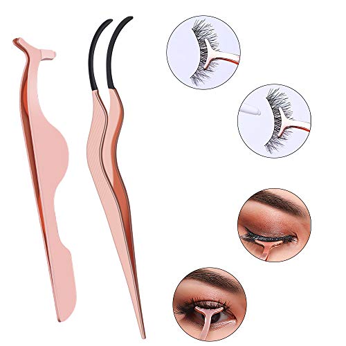 Meetory 4 Pieces Eyelashes Accessories Tools - Eyelash Curlers, 2 Pieces Fake Eyelashes Applicator Tool & Eyebrow/Fake Eyelashes Scissors(Rose Golden) - Thumbnail 4
