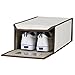Household Essentials Set of Four Small Shoe Storage Boxes, Natural Canvas with Brown Trim