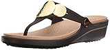 crocs Women's Sanrah Embellished Flip Wedge Sandal, Espresso/Gold, 7 M US