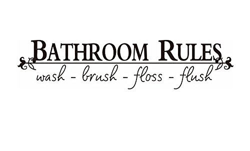 CUGBO Bathroom Rules Decal Wash Brush Floss Flush Wall Art Quote Removable Toilet Sign Vinyl Home Nursery Decor Sticker