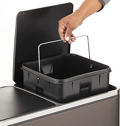 mDesign Metal Steel 16 Gallon/60L, Large Dual Compartment Step Trash