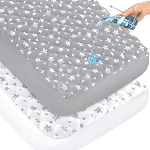 Crib Mattress Protector Waterproof 2 Pack, Quilted Crib Mattress Pad Cover 52