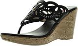 C Label Midori-4 Womens Slip On Beaded Rhinestone T-Strap Thong Wedge Sandals