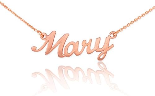 Dainty 14k Rose Gold Custom Personalized Script Pendant Mary Name Necklace with 18" Rolo Chain