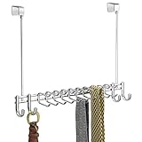 mDesign Over the Door Closet Organizer Rack for Ties, Belts - 24 Hooks, Chrome
