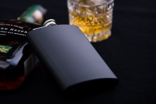 Hip Flask Funnel Shots Set Stainless Steel 8 oz. Matte Black and Premium Gift Box + E-BOOK INCLUDED