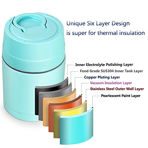 Mr.Dakai Insulated Lunch Containers Thermoses Food Jar Vacuum Stainless Steel 33 oz Leak Proof Keep Food Cold Hot Container for Kids Adult Lunch Box School Camping Outdoors, BPA Free (Cyan Blue)