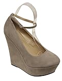 Delicacy Trendy-37 Women's round toe suede buckle ankle strap platform wedge heel pumps shoes