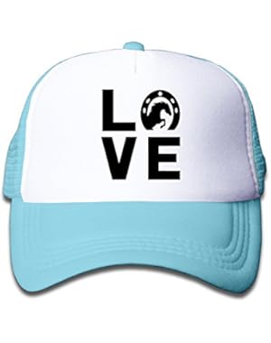 Love Horses Mesh Hat Trucker Style Outdoor Sports Baseball Cap With Adjustable Snapback Strap For Kid's Pink
