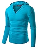 Doublju Mans Lightweight Henley Hoodie with Longsleeve