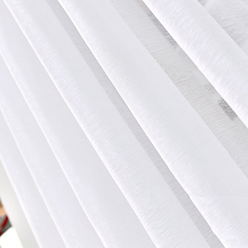 Warm Home Designs Pair of 2 Short Size 54" (Width) x 63" (Length) Bright White Sheer Window Curtains. 2 Elegant Voile Panel Drapes are 108 Inch Wide Total - K White 63" - Thumbnail 4