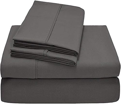 Whasmos Decor Presented- 100 Percent pure cotton 400 Thread Count 4 pc sheets set fit up to 24" Deep pocket mattress, Décor your room with comfy and luxurious Sheets King, Dark Grey Solid