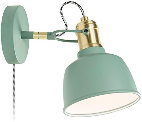 Wall Lamp with Plug in Cord Button Switch Adjustable Rotatable Iron Bedroom Reading Light White Green E14&E27 (Color : Green-A)