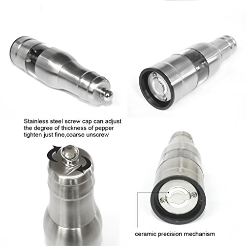 SUPOW Salt and Pepper Grinders - Stainless Steel Pepper Mills with Manual Adjustable Ceramic Grinders - Utility Shakers, Huge Capacity, Ergonomic Design