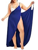 Unidear Women's Plus Size Beach Spaghetti Strap Cover Up Backless Wrap Long Dress